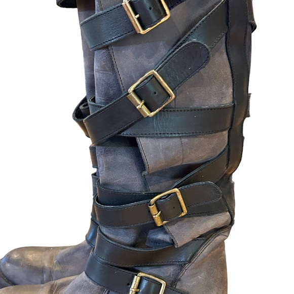 Steve Madden Bryannt Belted Dark Gray & Black Distressed Knee Boots 8 - Picture 6 of 13